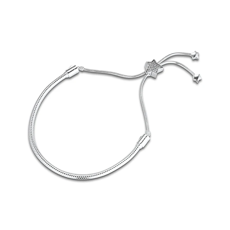 pulseira feminina com faixa de estrela, prata esterlina 925