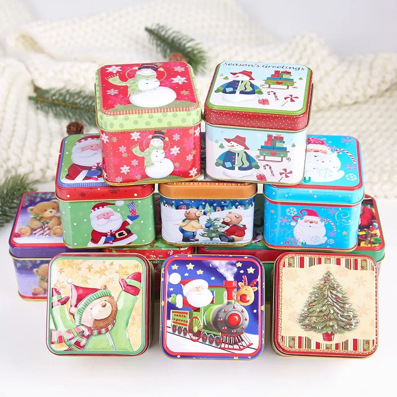 Christmas Candy Box Cute Mini Gift Package Tin Box Candy Baking Cookies Biscuit Case Container Sealed Storage Jar Random Pattern