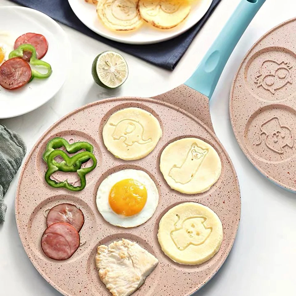Wiilii 7 Holes Pancake Maker Griddle Pan Pancake Mold Blini Pan Mini Grill Pan Egg Frying Pot Nonstick Cookware Omelet Cooker