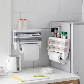 

Hanging Holder Plastic Refrigerator Cling Film Cutting Storage Rack Wrap Cutter Wall Sauce Bottle Kitchen Organizer Towel