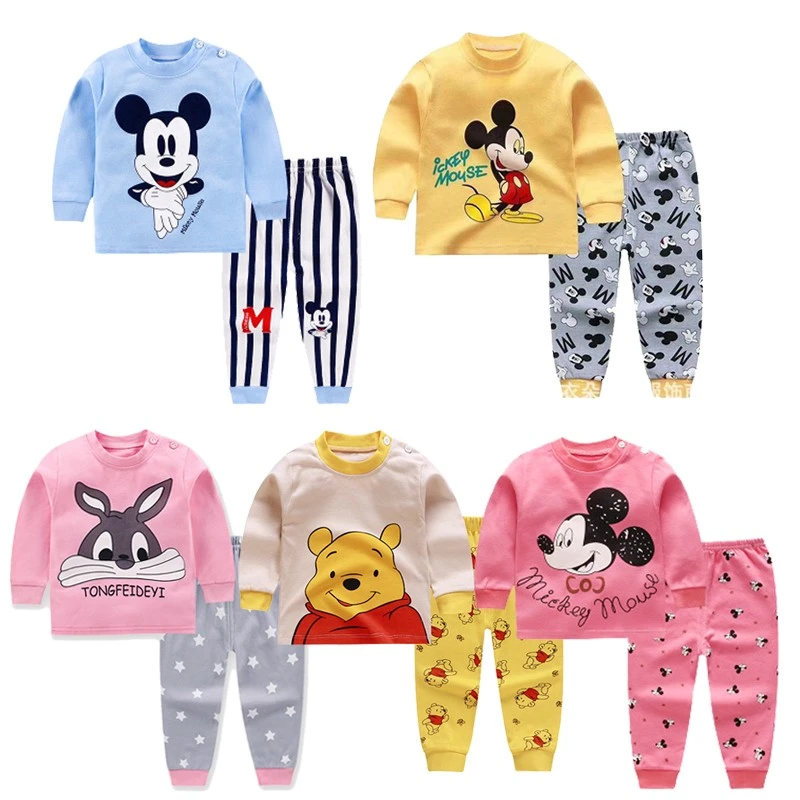 Disney Cartoon Toddler Long Sleeve Suit Infantil Autumn Clothing 100% Cotton 0 1 2 Years Old Baby Sleepwear Set Boys Girls 2PCS Baby Clothing Set best of sale