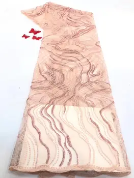 

(5yards/pc) fashion peach color tulle lace fabric simple and delicate embroidered African French net lace with sequins FZZ837