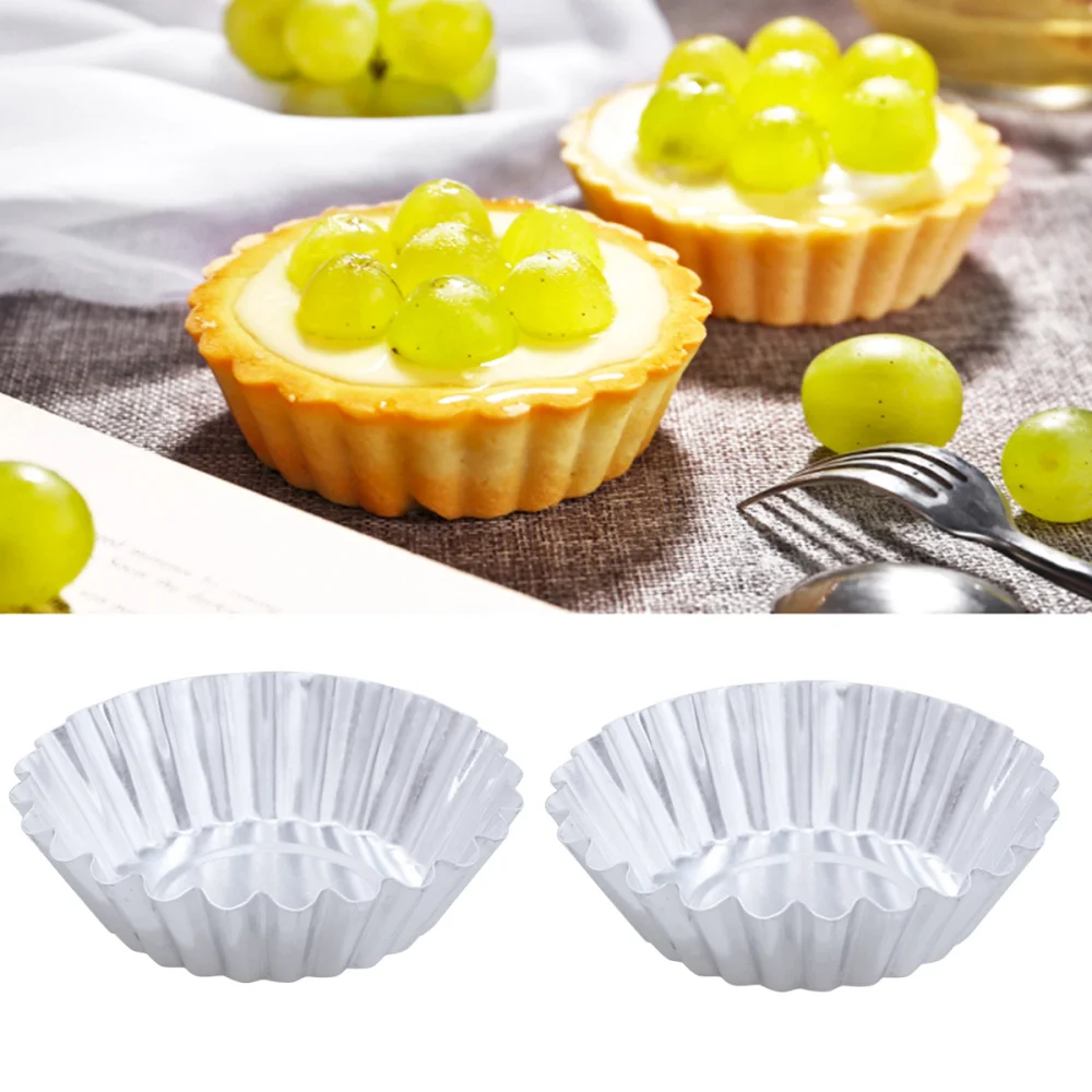 30 Pcs Egg Tart Molds Reusable Delicate Aluminum Alloy Baking Moulds for Bakery Home