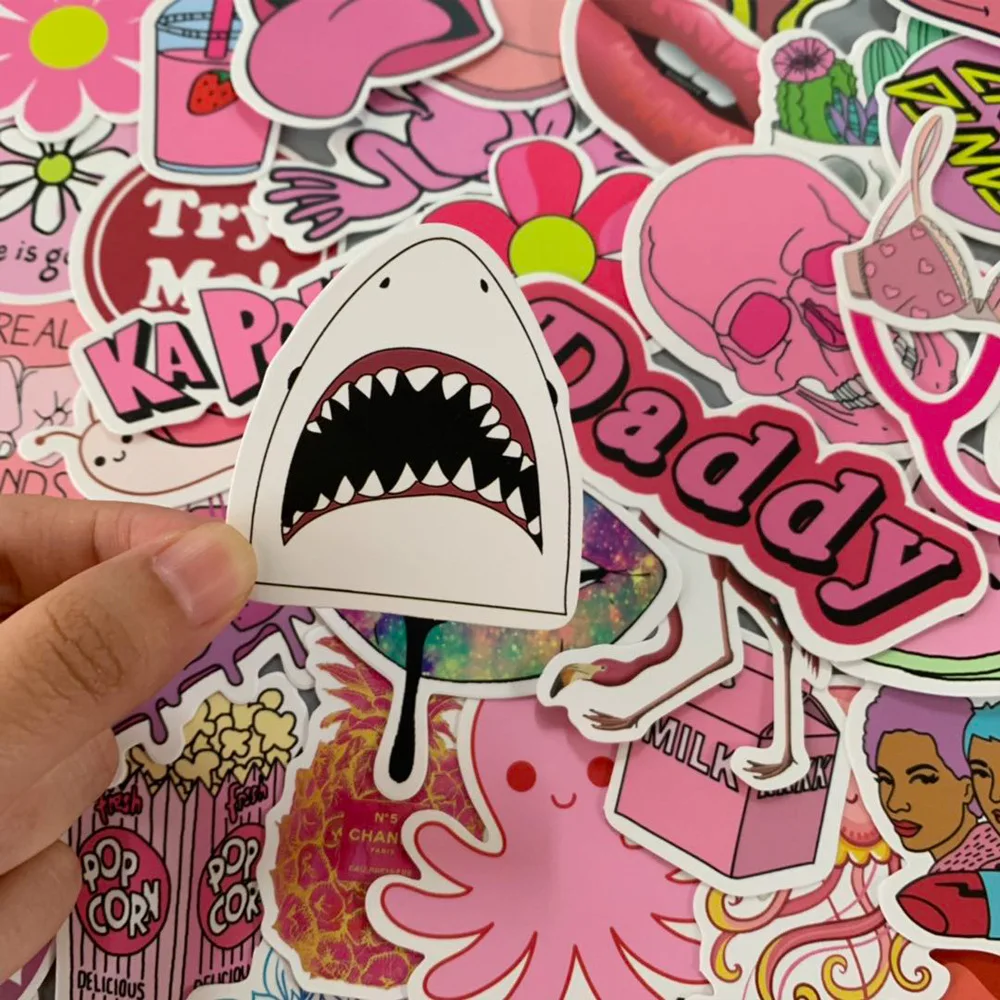 50Pc VSCO cartoon small fresh pink series stickers waterproof removable personality suitcase graffiti stickers toys for children