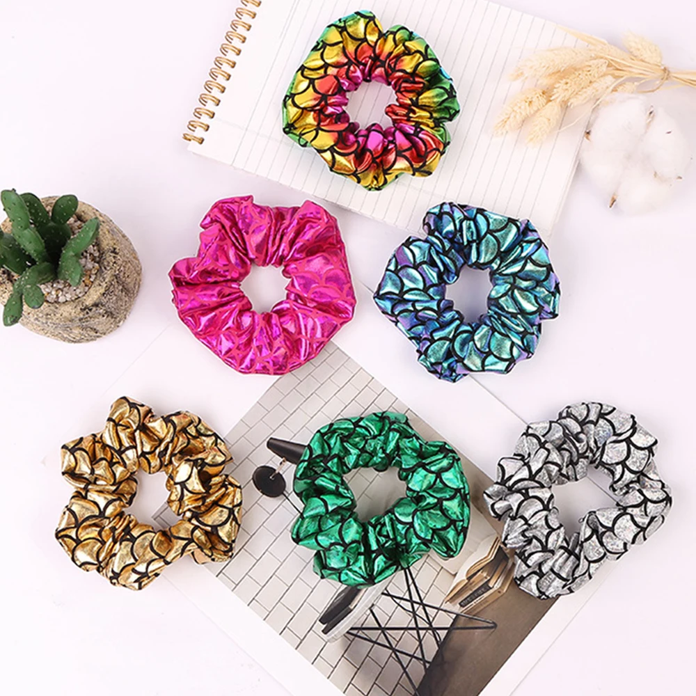 

Glitter Colorful Hair Scrunchies Women Elastic Hair Bands Girls Headwear Bright Color Silk Ponytail Holder Hair Tie Accessories