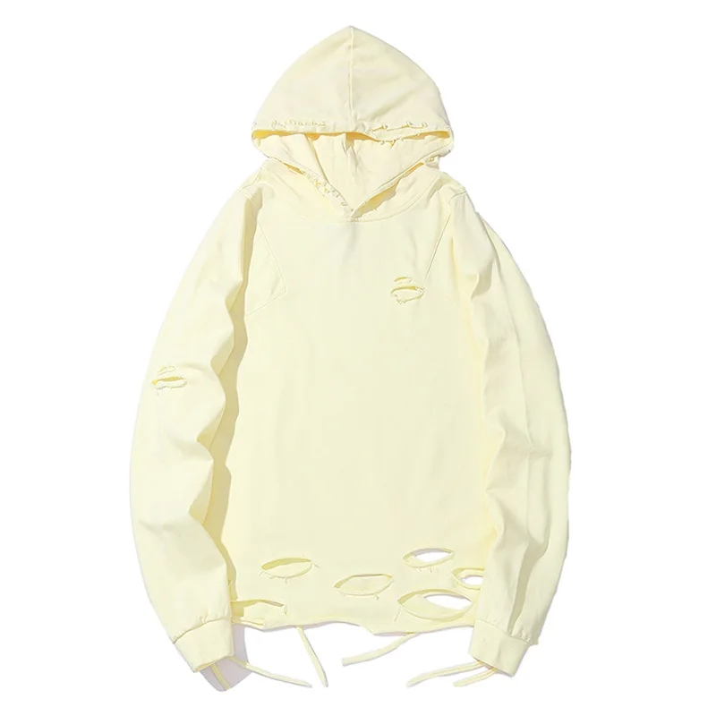 Bonita Vida Ripped Distressed разрушенные отверстия пуловер толстовки мужские хипстерские хип хоп толстовки с капюшоном уличная одежда топы - Цвет: Бежевый