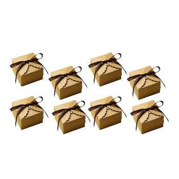 

50Pcs Retro DIY Kraft Paper Wedding Candy Box, Wave Pattern Carton Gift Box, with Ribbon, Wedding Party Supplies