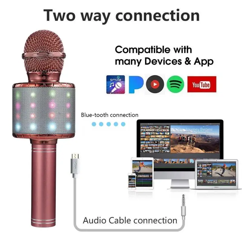 4-in-1 LED Wireless bluetooth Karaoke Microphone USB Speaker Mini Singing KTV | Электроника