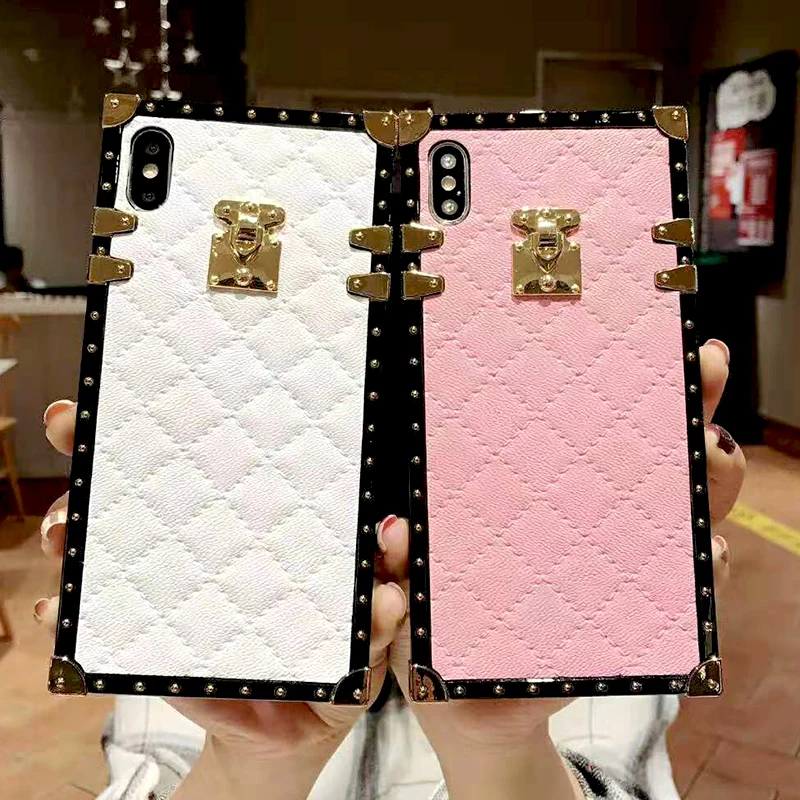 Luxury Cute Small Fragrance Grid Metal Sheepskin Soft Silicone Phone Case for iphone X 7 6s 6 S 8 plus X XS Max XR Fashion Cover (8)