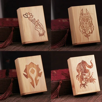 

Retro Natural Eco-friendly Bamboo Wood Cigarette Case Handmade Engraving Lucky Brave Troops Smoking Cigarettes Storage Box Gifts