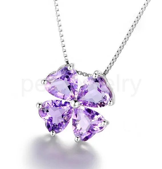 amethyst 1 Подвеска с натуральным гранатом или голубым топазом,, серебро 925 пробы, 1ct* 4 шт, драгоценный камень в стиле сердца любви C9102420 - Цвет камня: amethyst 1