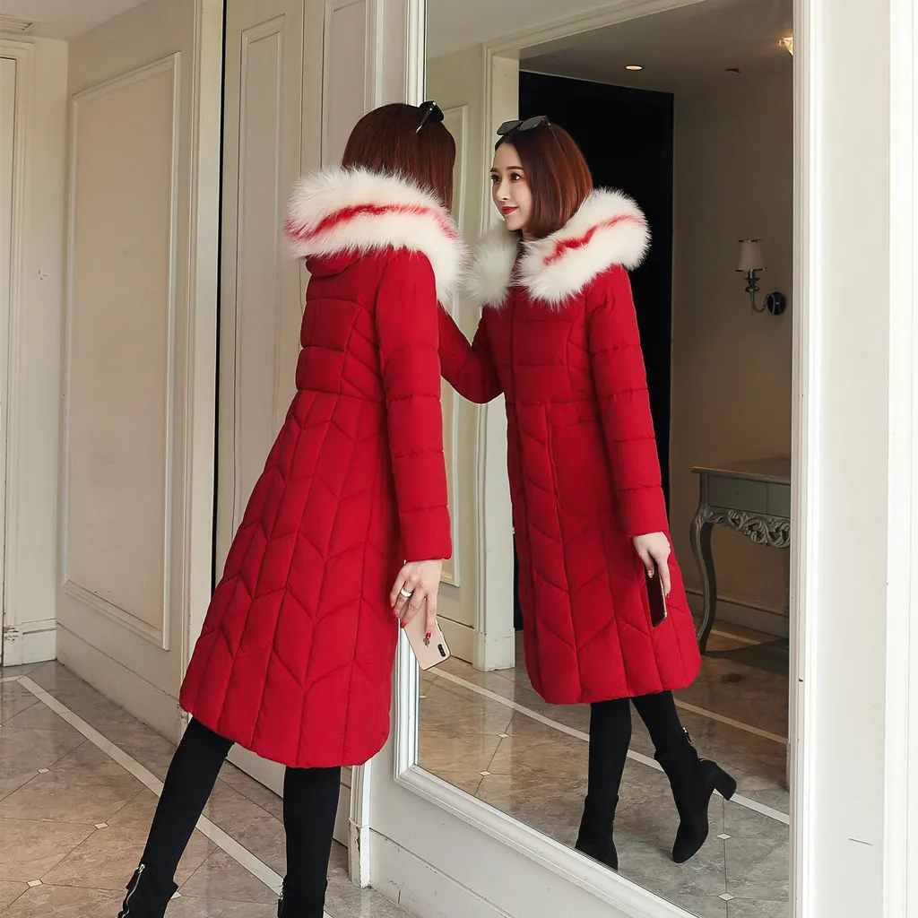 Fur Collar Nice Slim Women Winter Jacket Cotton Padded Warm Thicken Lady Coat Long Coats Parka Womens Jackets