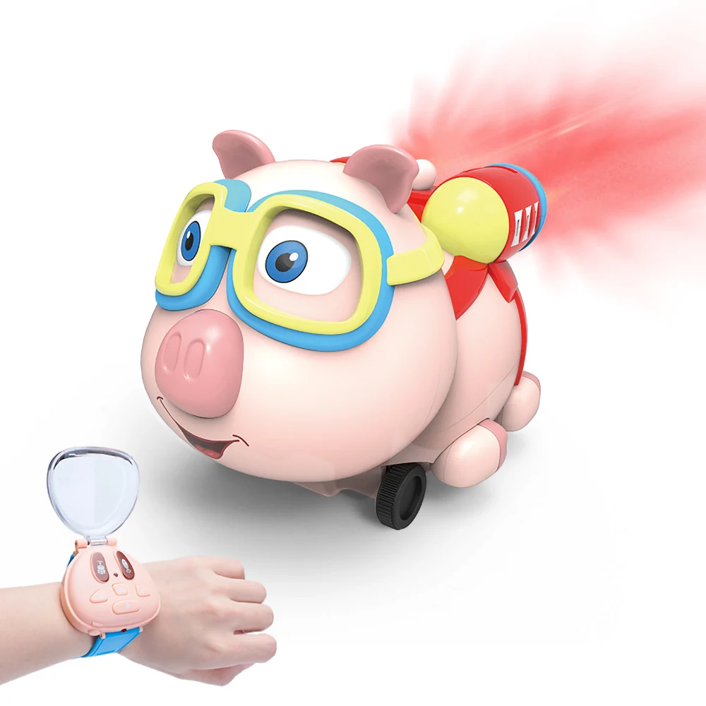 

R09 RC Animal RC Pig 2.4G ABS Remote Control Pig Toys Music One-key Spray Follow Me Watch Control Electric Toy Gifts For Kids