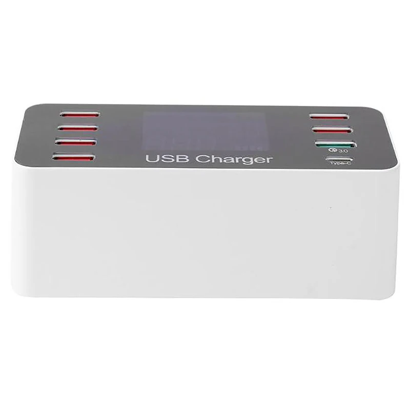 QC3.0 8 Port USB Charger 5V 9A 45W with Voltage Current LCD Display Desktop Charger Station Socket EU Plug