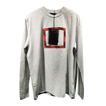 

Women T-shirt 2020 Early Spring New Square Big Smile Gradient Patch Round Neck Gray Loose Long-sleeved Shirt A3