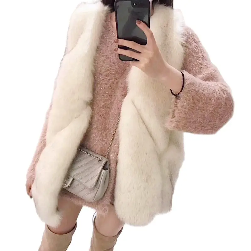 

New Fashion Female Vest Jacket High Imitation fur Vest Jacket long Fox Fur Coat Women Winter Furry Clothes