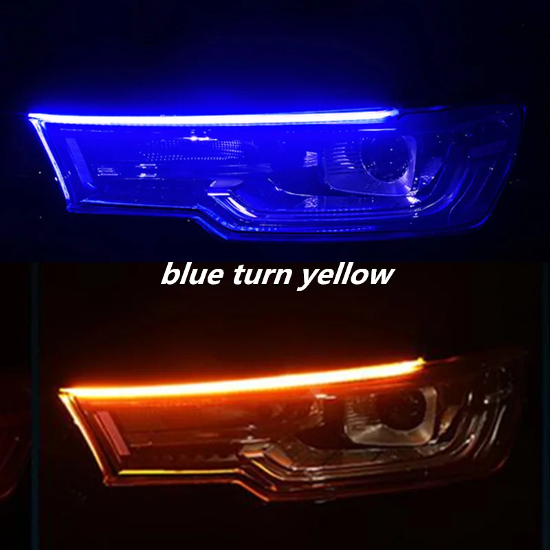 2 шт. DRL светильник s 30 45 60 см дневной ходовой светильник Гибкая мягкая трубка направляющая автомобильная светодиодная лента белый красный сигнал поворота желтый Водонепроницаемый - Испускаемый цвет: 45cm blue drl
