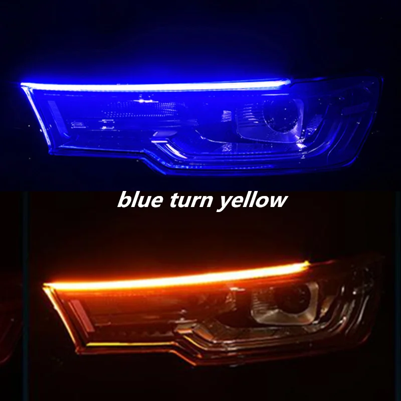 45cm blue drl 2 шт. DRL светильник s 30 45 60 см дневной ходовой светильник Гибкая мягкая трубка направляющая автомобильная светодиодная лента белый красный сигнал поворота желтый Водонепроницаемый - Испускаемый цвет: 45cm blue drl
