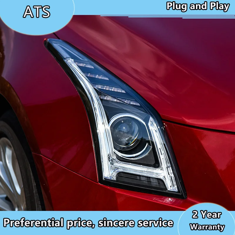 Car Styling for Cadillac ATS Headlights- ATS ALL LED Headlight DRL Bi-LED Lens High Low Beam Parking Fog Lamp