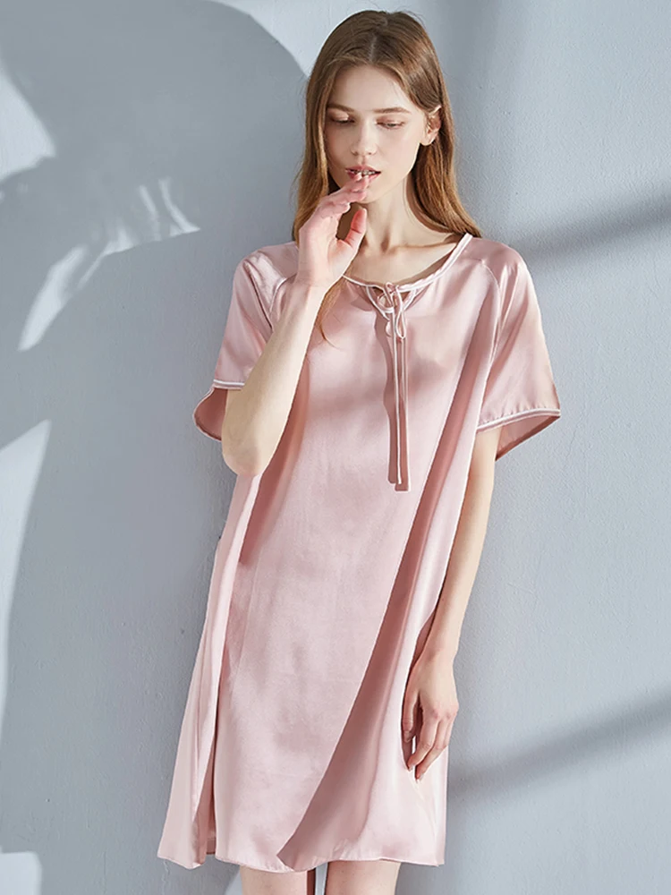 Women Nightdress Summer Pure Silk Nightgowns Bedgown Blue Sleeping Dress Home Clothes Blue Natural Silk Nuisette Femme Robe