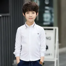 Осенняя Однотонная рубашка с лентами в Корейском стиле для мальчиков среднего и большого размера хлопковая одежда «Оксфорд»