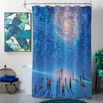 

Shower Curtains Trendy Constellation,People Gather to See Mysterious Galactic Cosmic Phenomena Sci-Fi Like Scene,Multicolor,W60