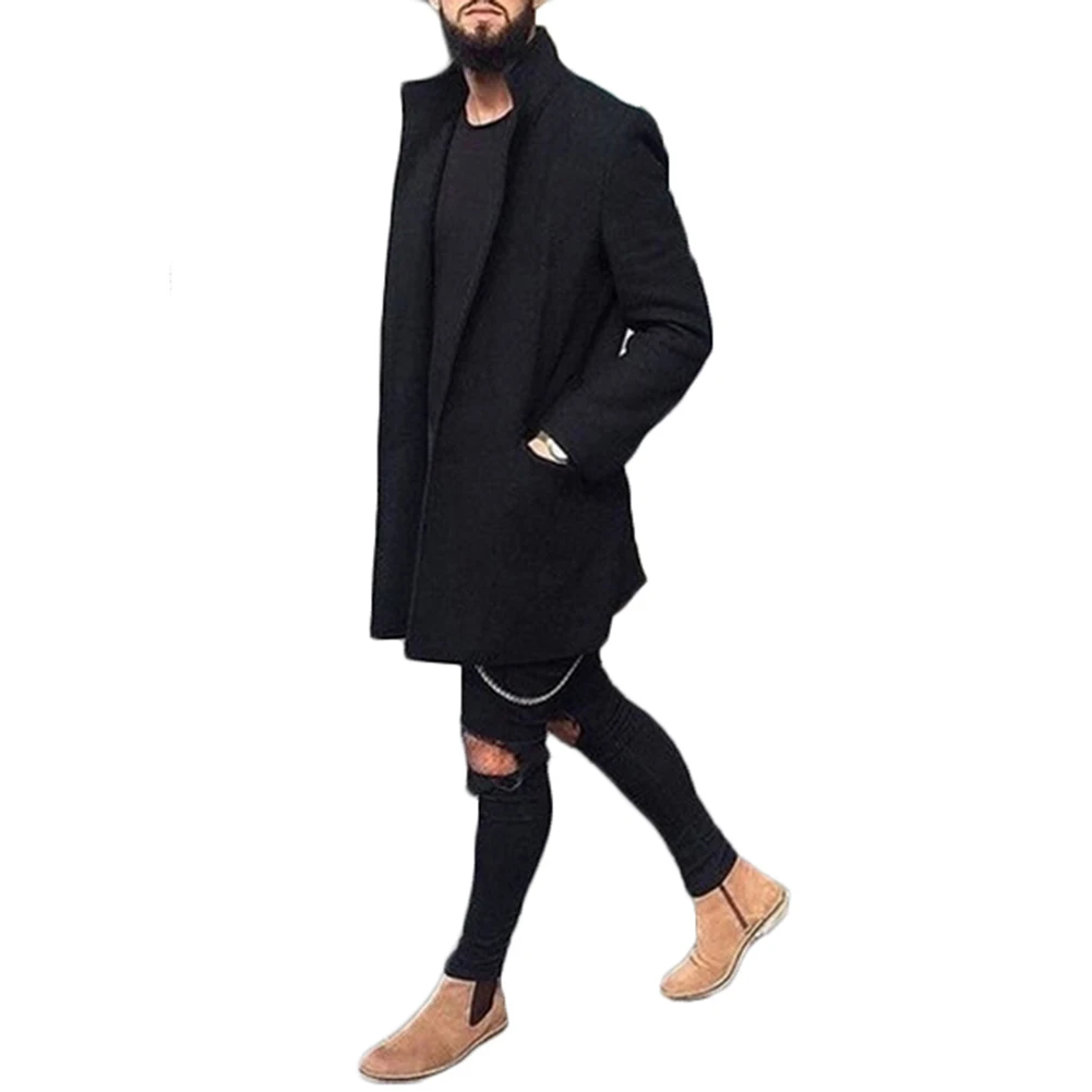 Flash Sale Autumn Winter Wool Coat Men Fashion Mid-long Jacket Men Turn Down Collar Overcoat Solid Color Slim Fit Male Trench Coat