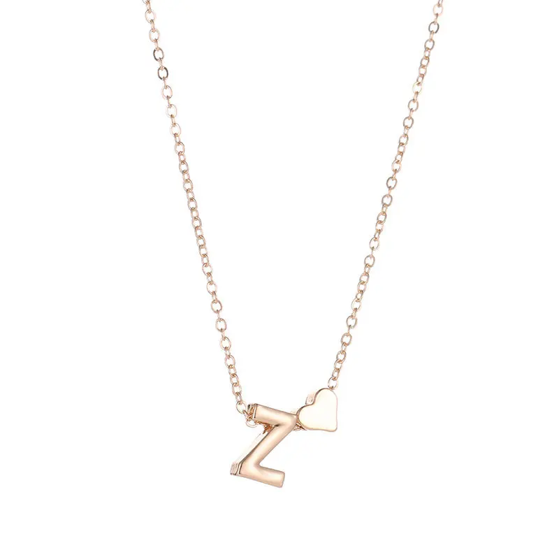 Fashion Tiny Heart Dainty Initial Necklace With Letter Name Choker Chain Necklace Women Gold Color Pendant Jewelry Gift