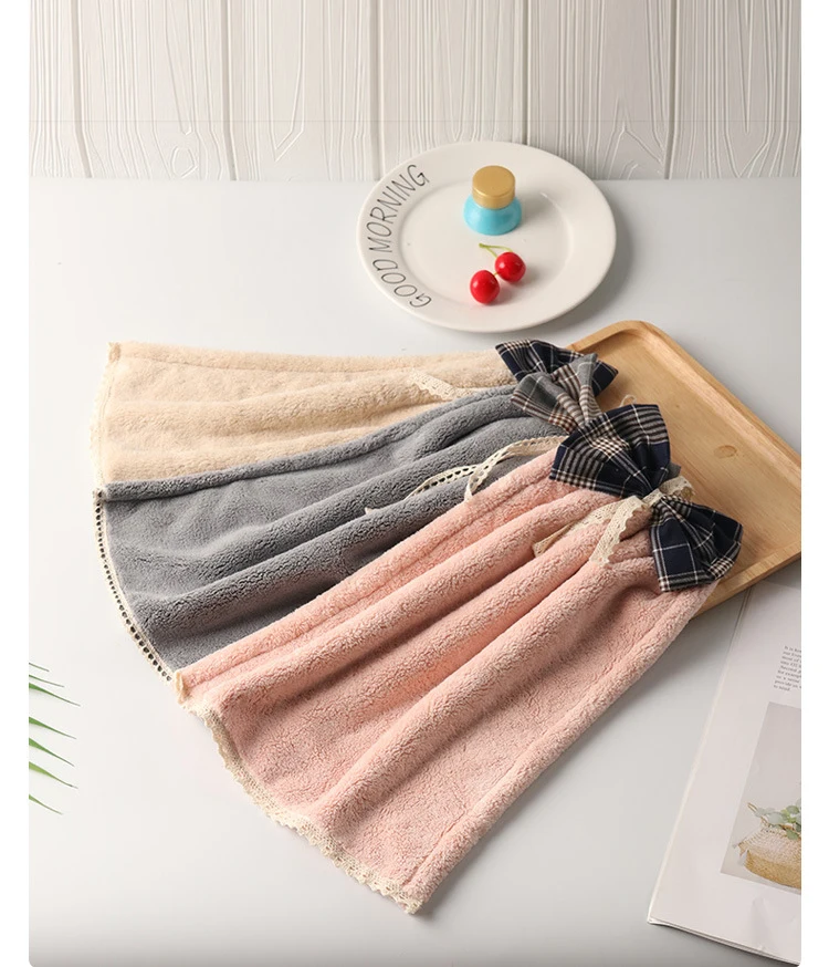 GIANTEX Bow Super Soft Absorbent Microfiber Hand Towel Hanging Bathroom Kitchen Towel Cleaning Cloth 35x27cm U2258
