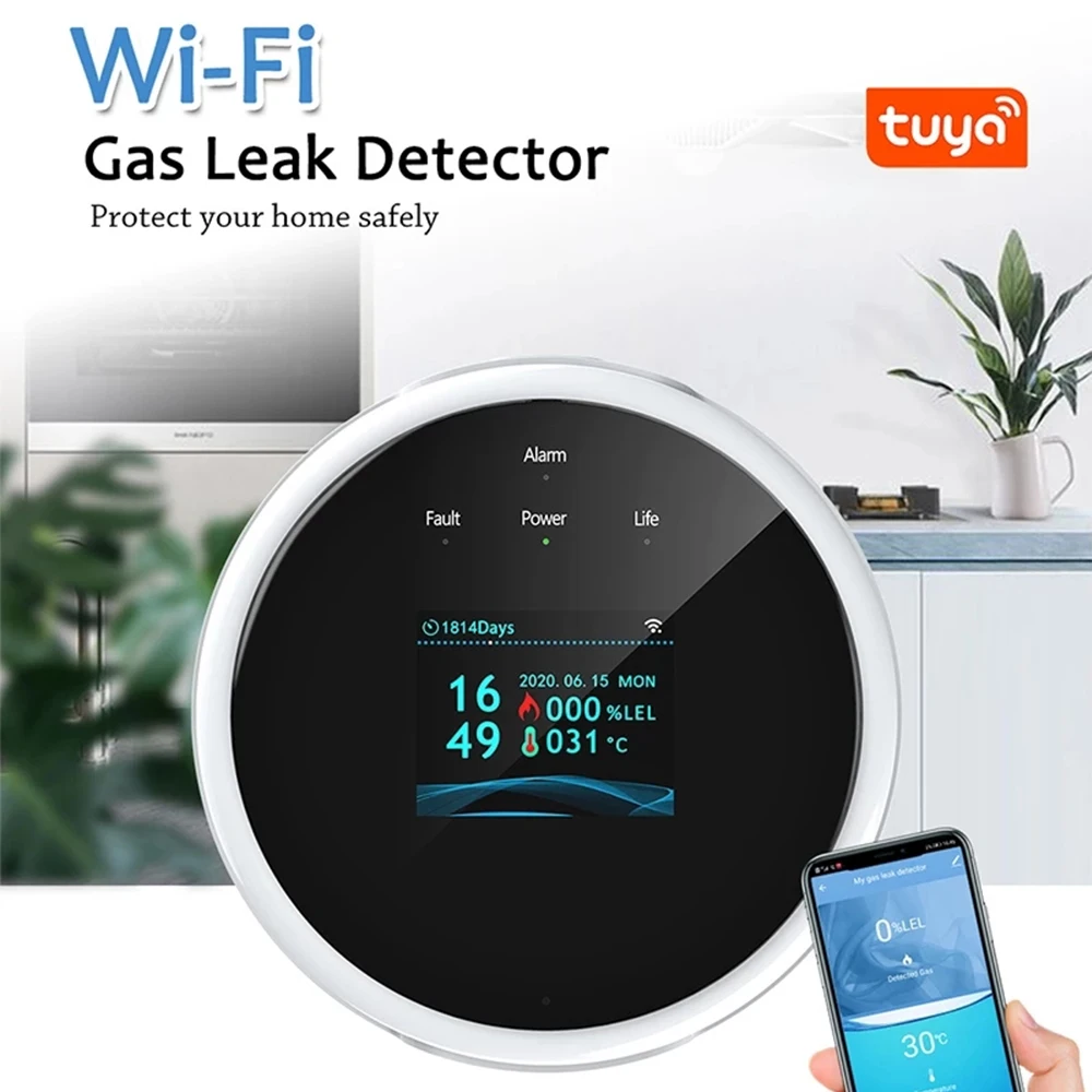 wireless panic alarm Ostaniot Tuya WiFi Smart LPG Leak Sensor LED Display Screen APP Control Safety Smart Home Leakage Sensor Support Smart Life App security panic button