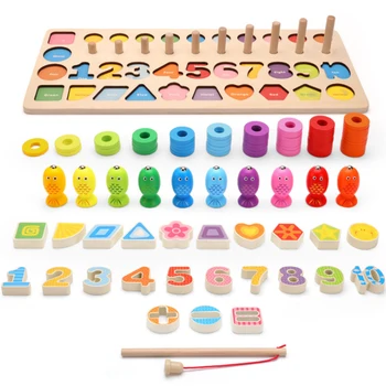 

Children's Educational Puzzle Building Blocks Multifunctional Parent-child Indoor Fishing Digital Shape Matching Five-in-one Toy
