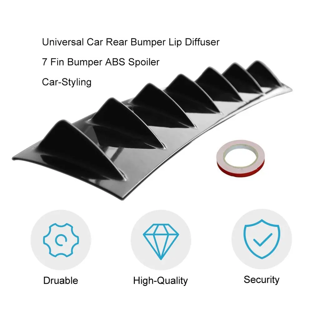 Universal Car Rear Bumper Lip Diffuser 7 Fin Gloss Black Car Rear Bumper Back Spoiler Car-Styling ABS Plastic Top