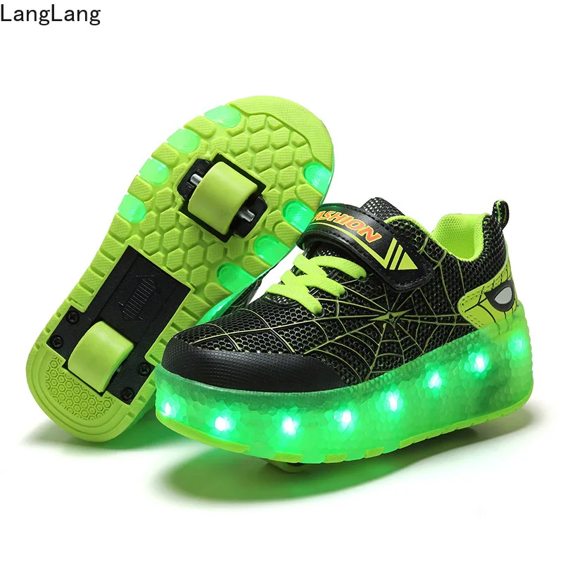 Светящиеся Детские туфли для доски USD LED Heelys туфли-пауки мальчиков и девочек