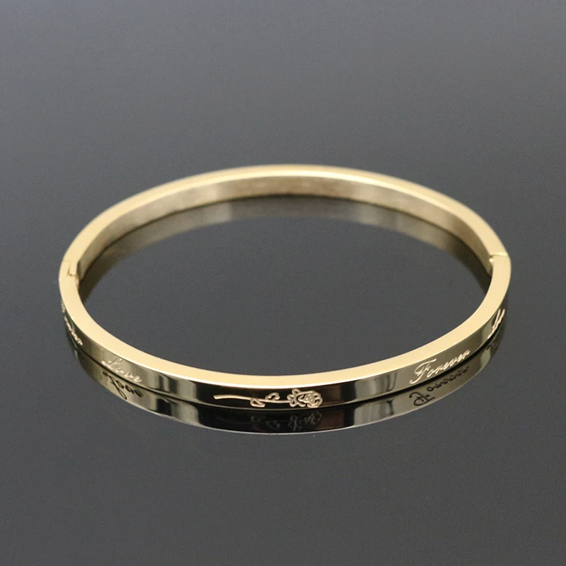 

New 4MM Trendy Stainless Steel Rose Flower Bracelet Bangle For Women Girl Forever Love Women Fashion Jewelry
