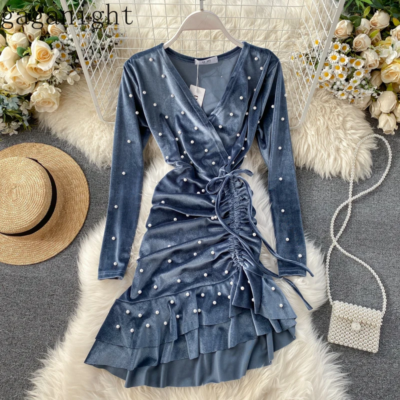 Gaganight бисероплетение вельветовое женское вечернее платье весна 2020 Новые Модные