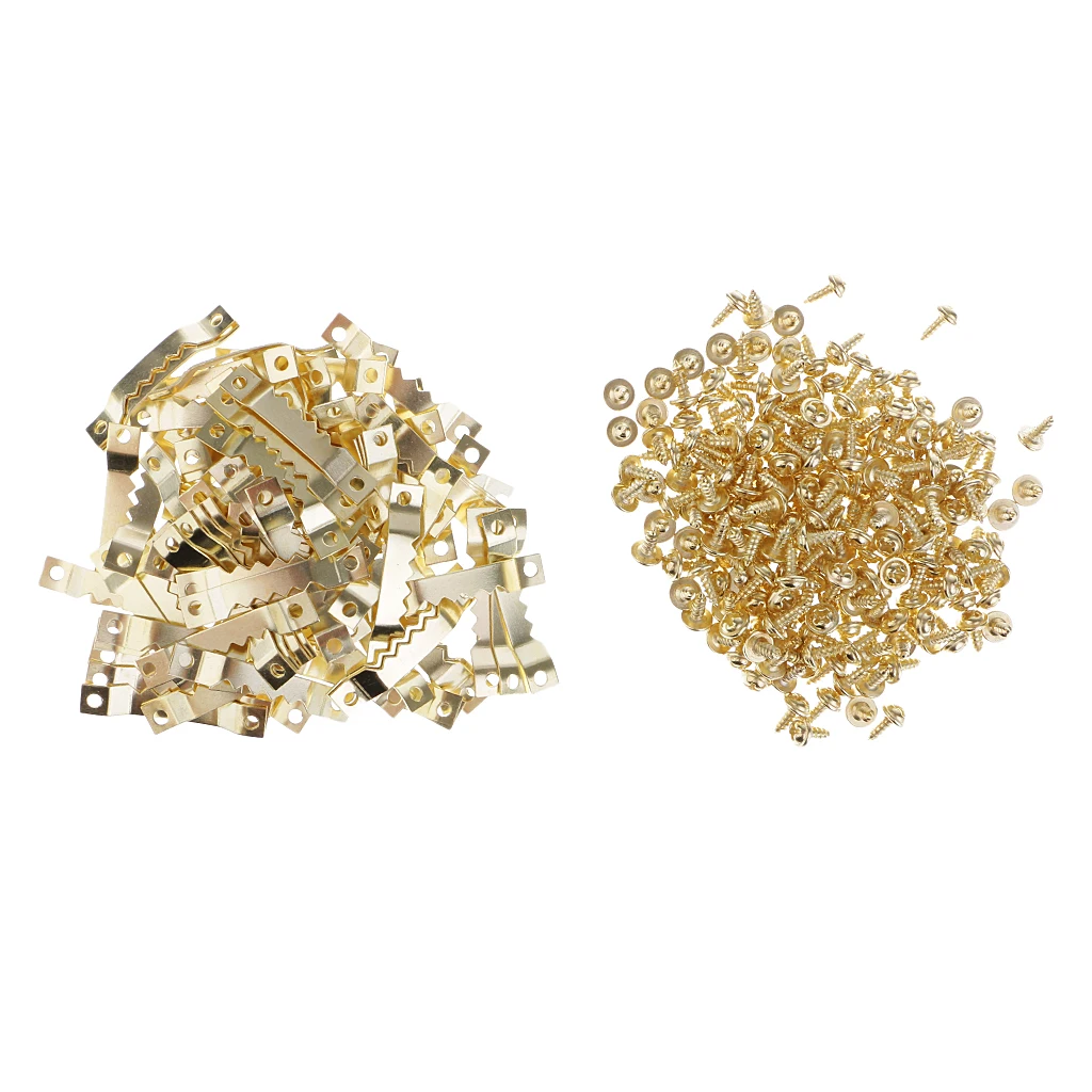 25/50 set of 8x45mm (with screws) golden oil painting frame hanging photo wall oil painting mirror mirror serrated hook hang Picture Frame Hangers