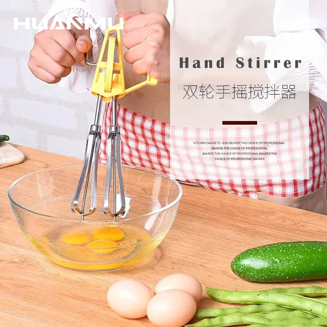 Semi-automatic Egg Beater 304 Stainless Steel Egg Whisk Manual Hand Mixer  Self Turning Egg Stirrer Egg Tools Kitchen Accessories - AliExpress