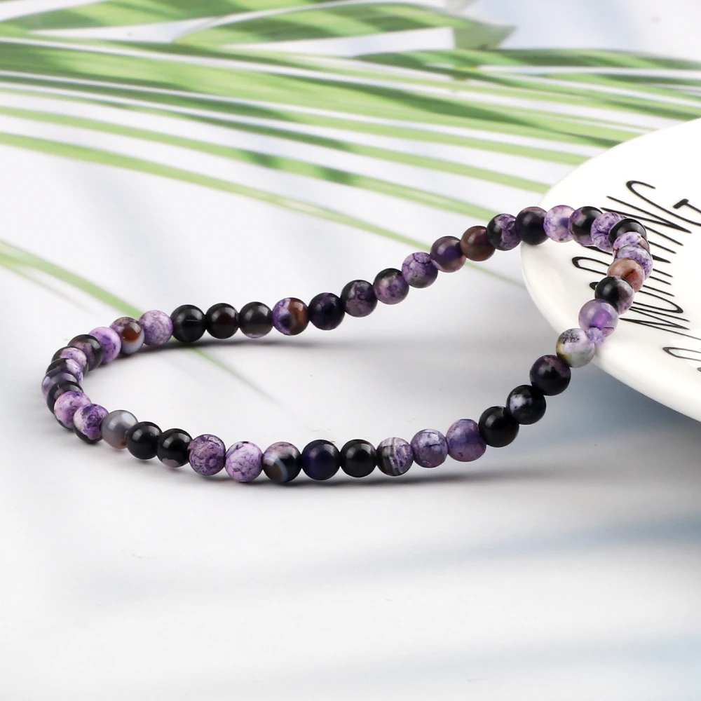 Hamoery Braccialetto Elastico Da Uomo E Donna, 8 Mm, Con Perle Di Pietra Naturale E Agata, 7 Inch, Acciaio Inossidabile, Agata - Foto 3