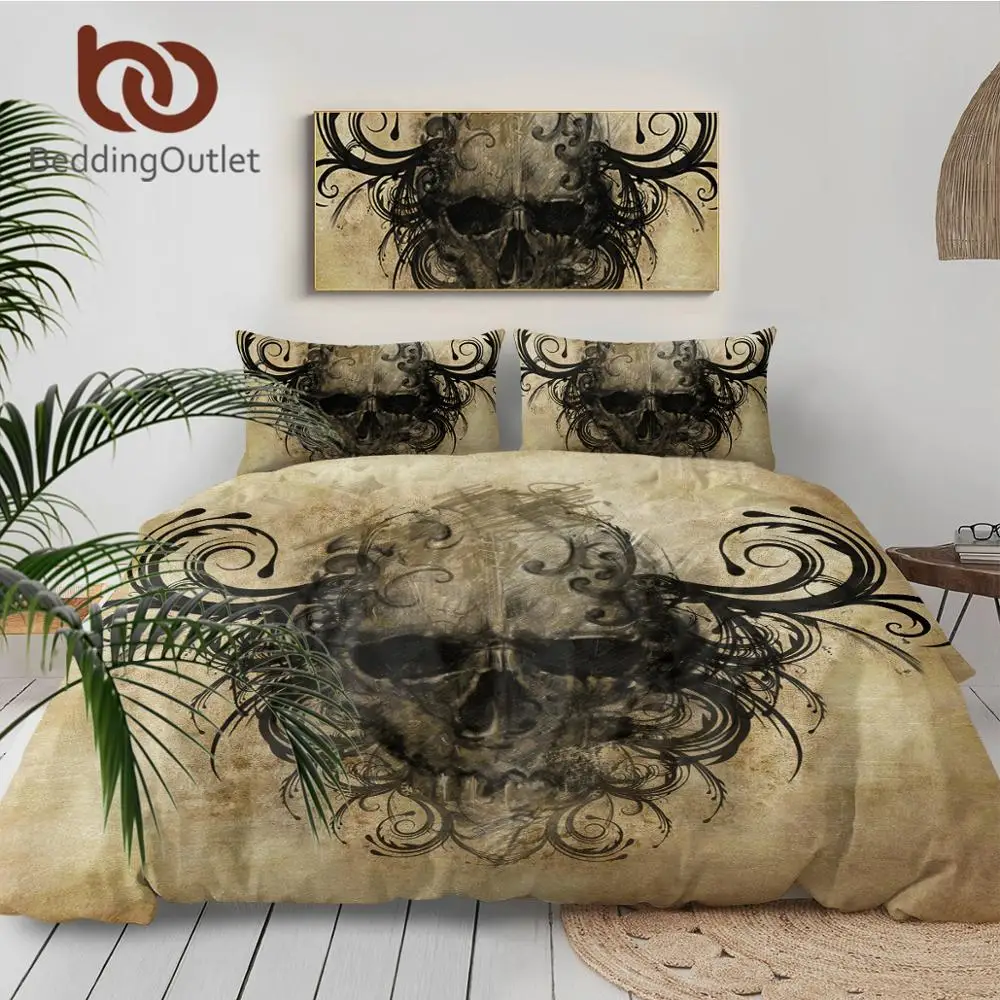 Beddingoutlet Gothic Skull Bedding Set Vintage Horrible Print