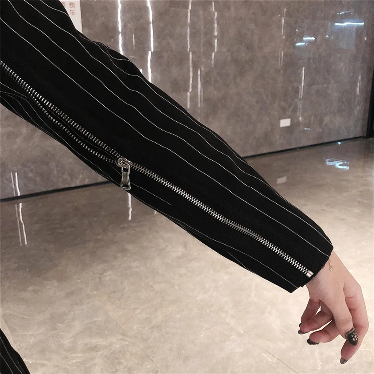 Price Control 77 Yuan Autumn And Winter WOMEN'S Dress Autumn Clothing Long Sleeve Zipper Double Breasted Stripes Mid-length