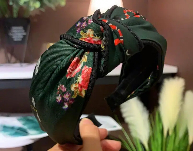 Dark Green Headband Головная повязка с принтом пчелы для женщин, повязка для волос, аксессуары, повязка для головы с принтом змеи, повязка для головы с принтом, повязка для волос для взрослых - Цвет: Dark Green Headband