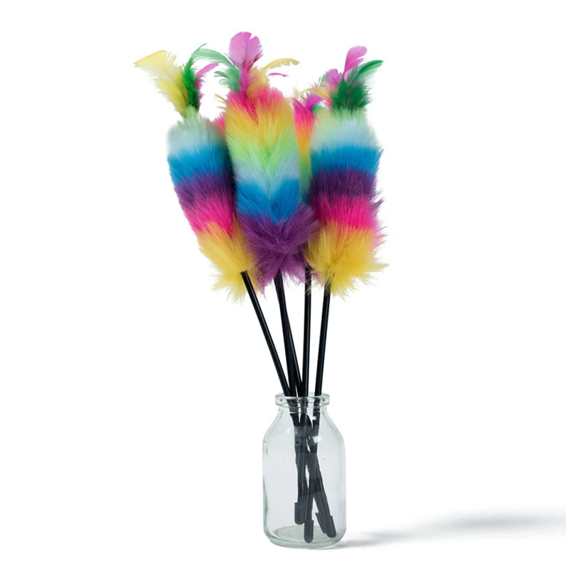 

DannyKarl Fun cat stick tease Pet Toy Training Supplies Rainbow Colored Wool top tease cat stick tease cat interactive