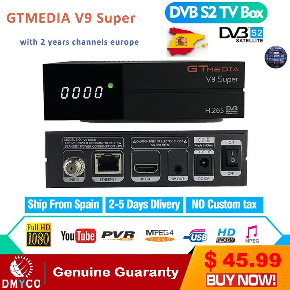 2 года Европа каналы GT медиа V9 Супер Спутниковый ресивер DVB-S2 Full HD спутниковый рецептор gtмедиа декодер супер ТВ коробка