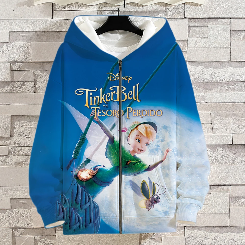 Толстовка Tinker Bell Женская на молнии Осенний мультяшный аниме худи для детей