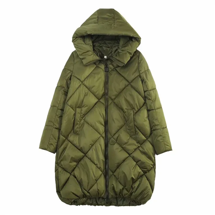 

2018 Europe And America Autumn And Winter New Style WOMEN'S Dress Solid Color Diamond Lattice Hooded Mid-length Cotton-padded Cl