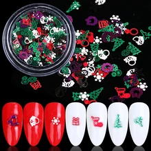 1 коробка Рождество ногтей блестки хлопья Красный Зеленый Белый снег металлический ломтик кончик ногтей 3D блесток Стразы Украшения из сплава BE1046