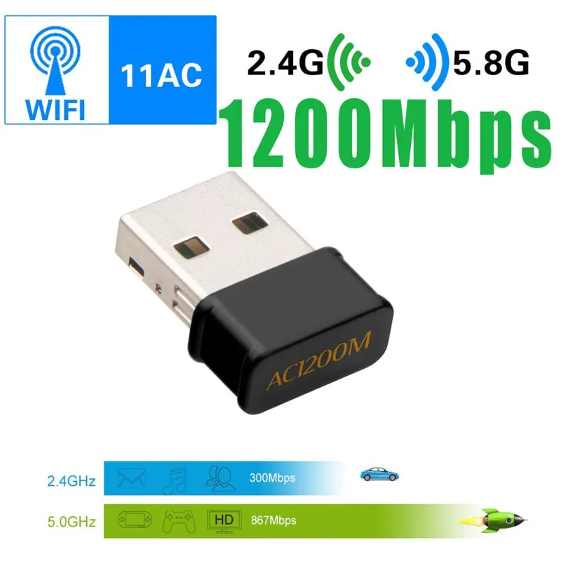 1200 Мбит/с USB WiFi адаптер Высокая скорость передачи данных Двухдиапазонная сетевая карта для Windows для Linux для OS