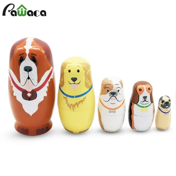 

5 Pcs/Set Puppy Russian Stacking Nesting Matryoshka Dolls Animal Collections Wooden Hand Painted Ornaments Home Table Decor Gift