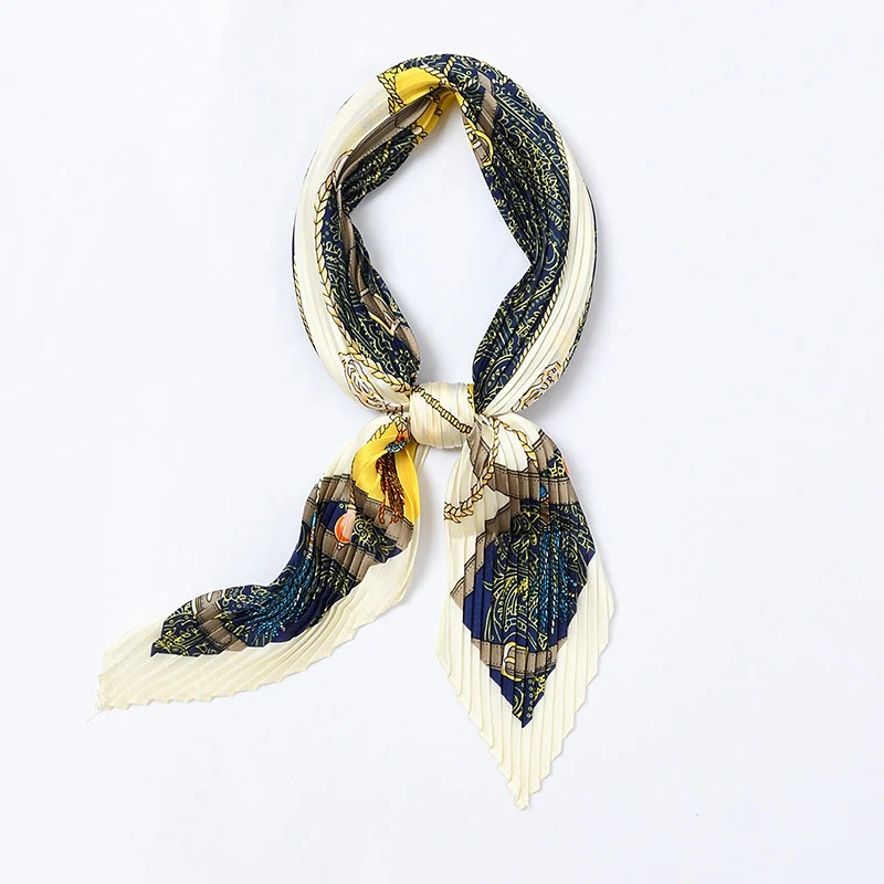 

2020 Multifunction Square Crinkle Silk Scarf Women Crumple Neck Wear Pleated Girl Handkerchief Foulard Shawl Lady`s Wraps