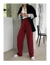 *#Best Price Autumn Women Burgundy Straight Pant Casual Zipper Solid Wide Leg Pants Pockets High Waist Long Loose Pants *#Best Price Autumn Women Burgundy Straight Pant Casual Zipper Solid Wide Leg Pants Pockets High Waist Long Loose Pants
